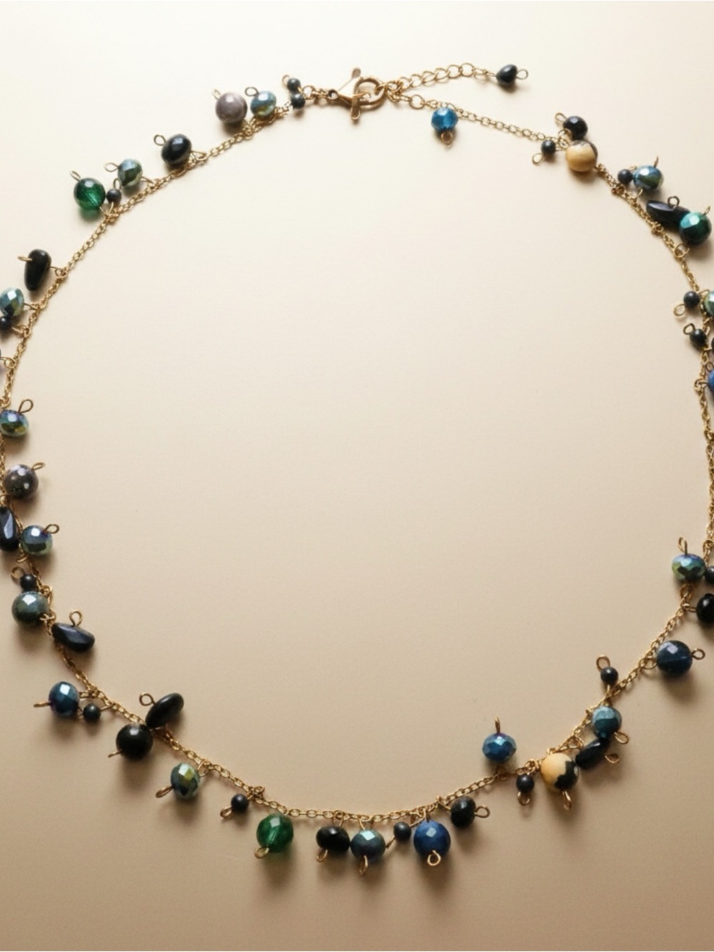 Handmade Multicolor Beaded Necklace Toggle Clasp Earthy Gemstones 23”